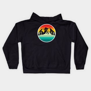 Vintage Sunrise Sunset Camping Hiking Mountain Hiker Kids Hoodie